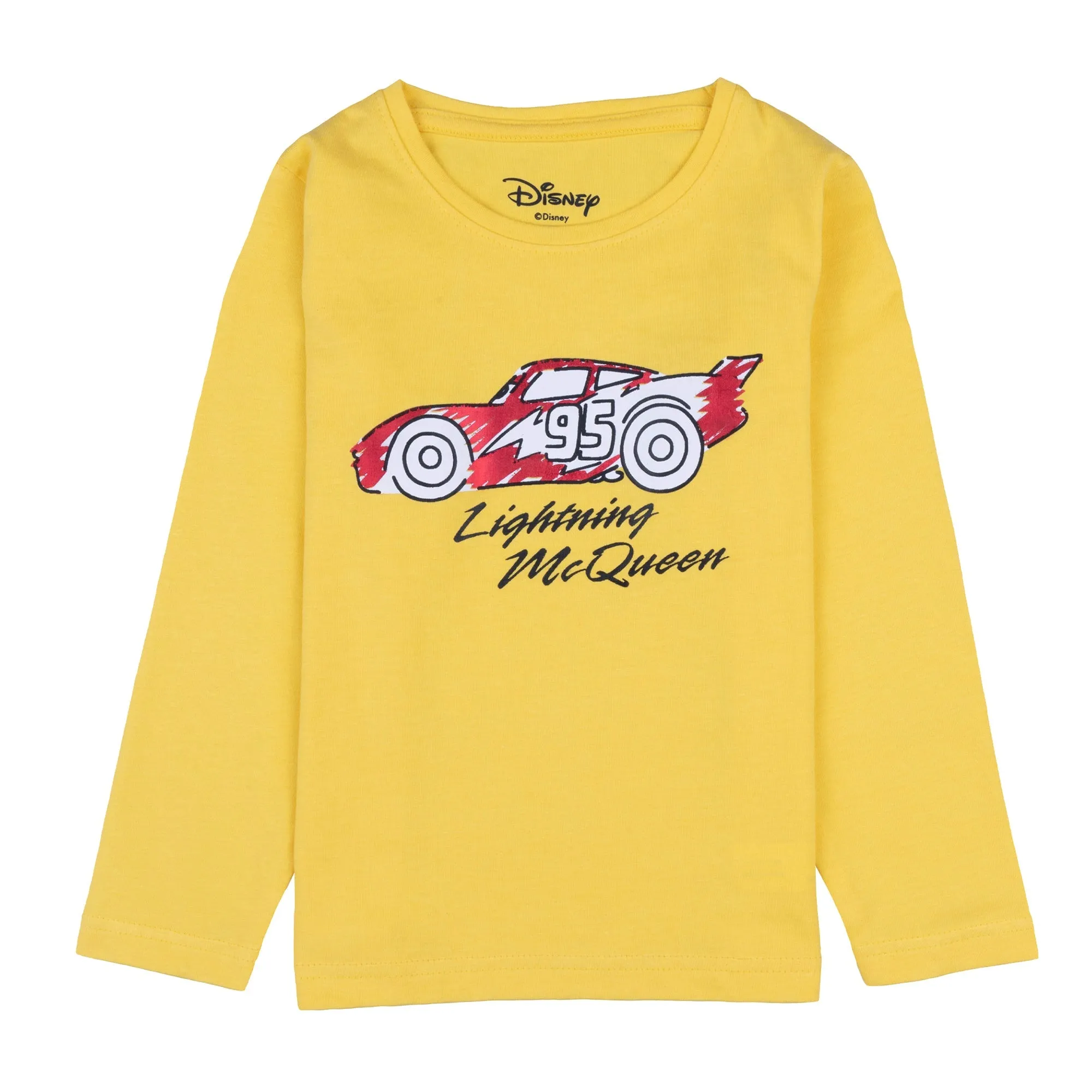 Disney Round Neck Cars "Lightning McQueen" Red Foil Print Full Sleeve T-Shirt.