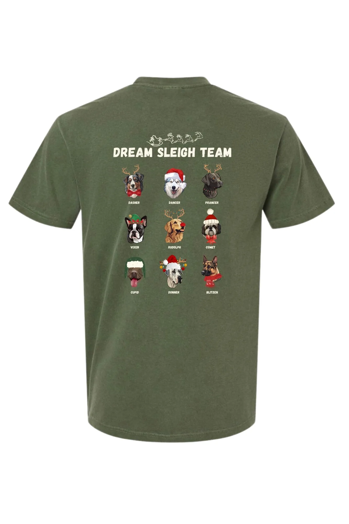 Dog Sleigh Team Short Sleeve Graphic Tee (olive)