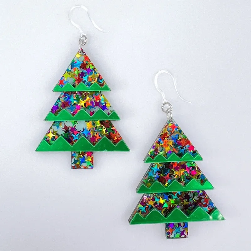 Exaggerated Christmas Tree Dangles Hypoallergenic Earrings for Sensitive Ears Made with Plastic Posts