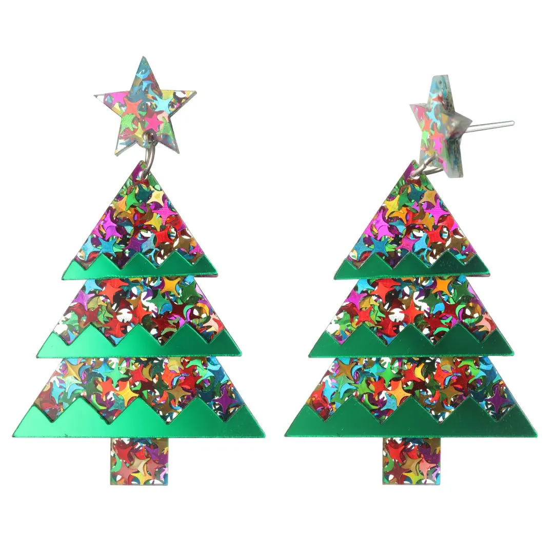 Exaggerated Christmas Tree Dangles Hypoallergenic Earrings for Sensitive Ears Made with Plastic Posts