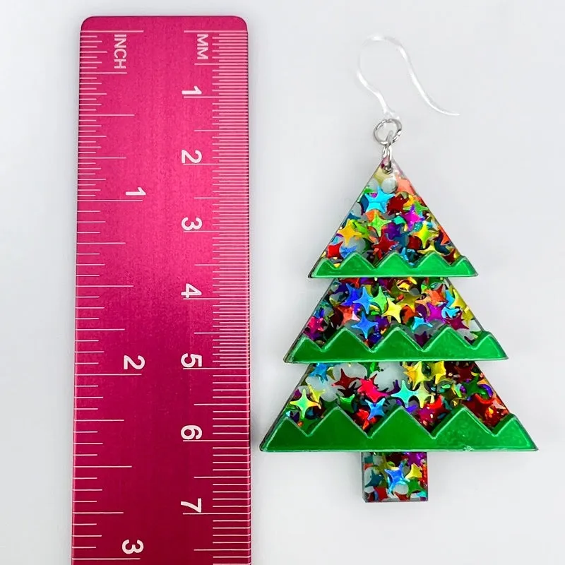 Exaggerated Christmas Tree Dangles Hypoallergenic Earrings for Sensitive Ears Made with Plastic Posts