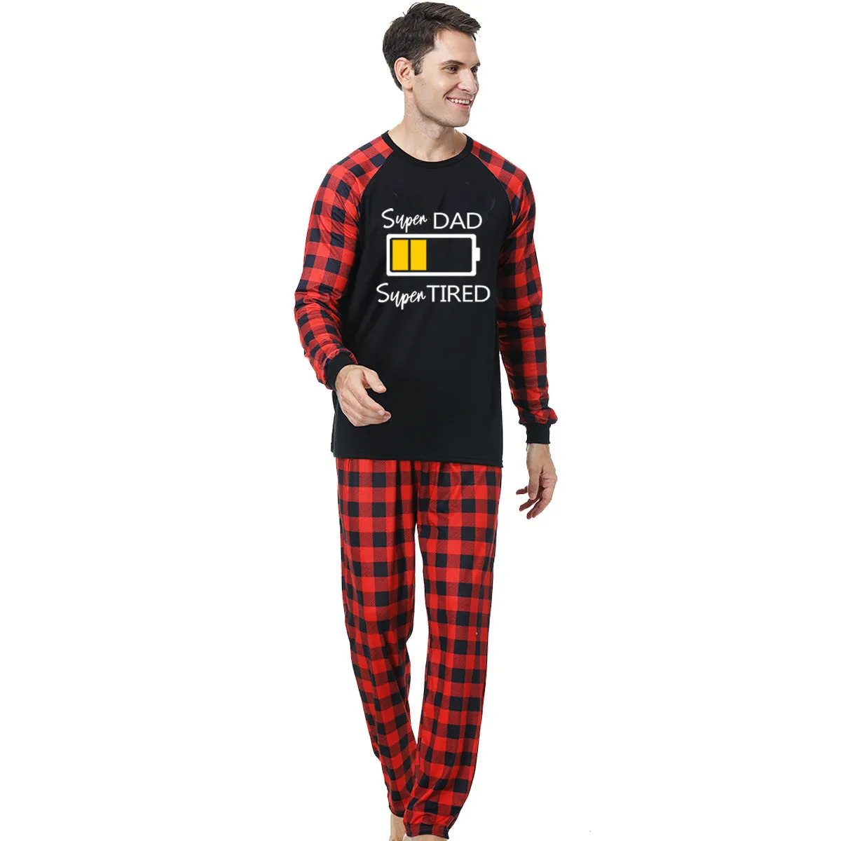 Family Matching Battrery Lattice Pajamas Sets