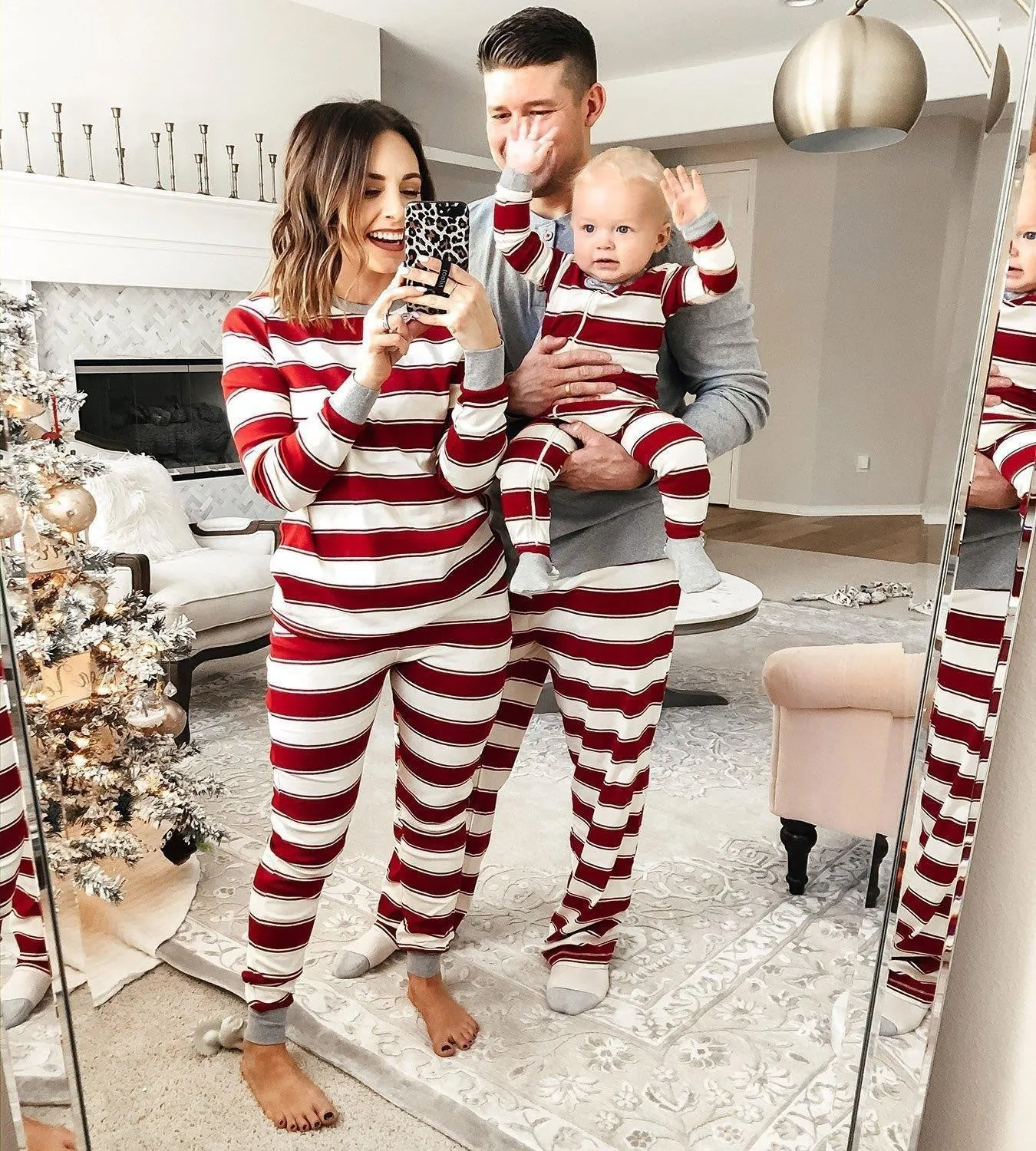 Family Matching Christmas Striped Pajamas Set