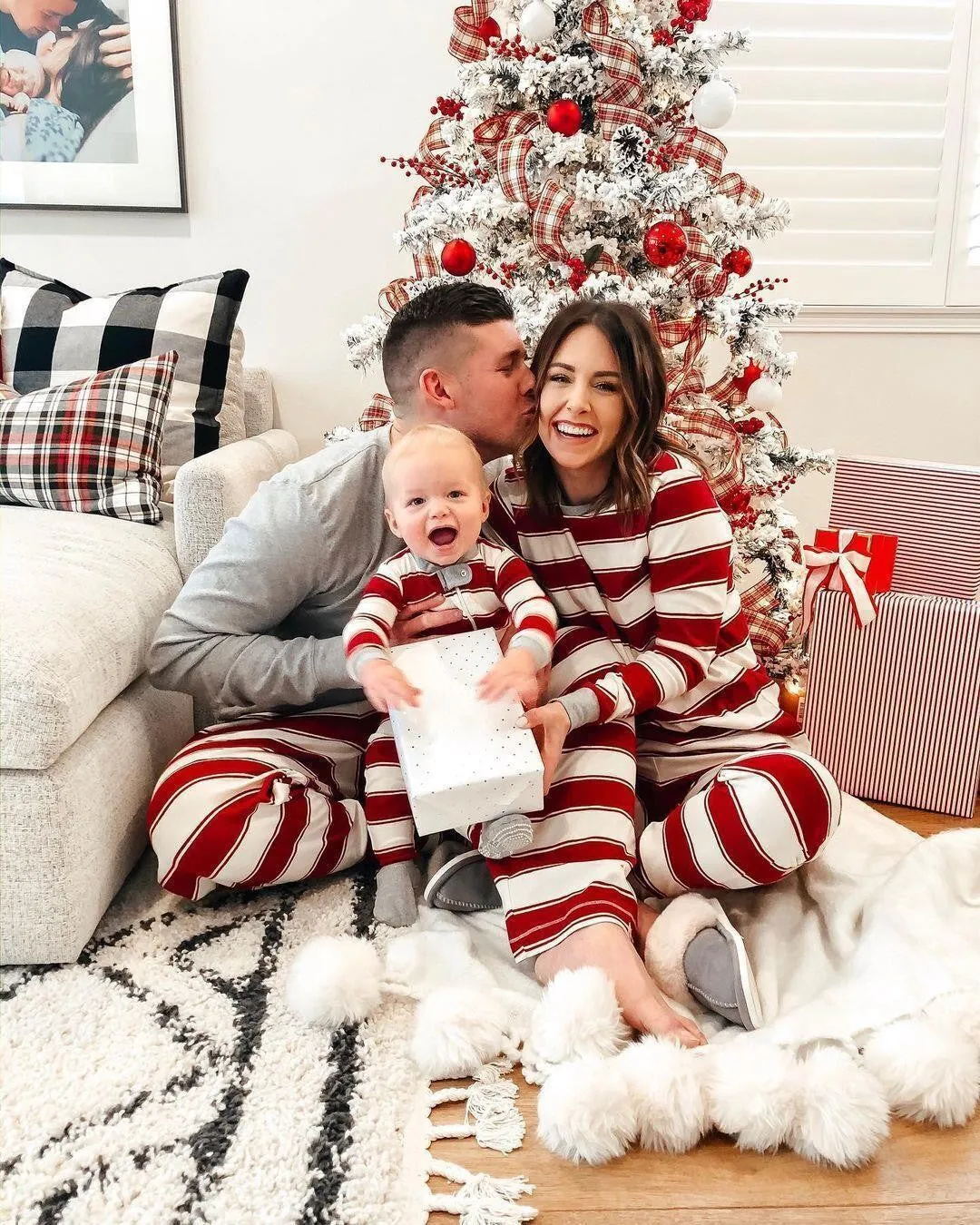 Family Matching Christmas Striped Pajamas Set