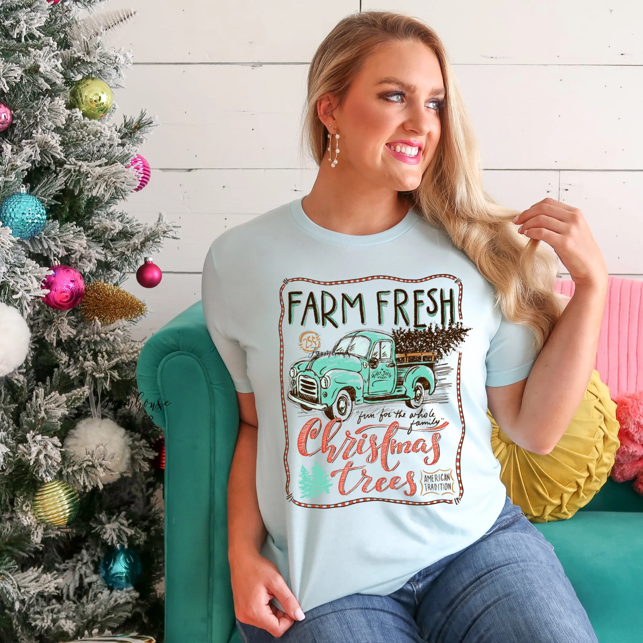 Farm Fresh Christmas Trees Teal Truck Shirt