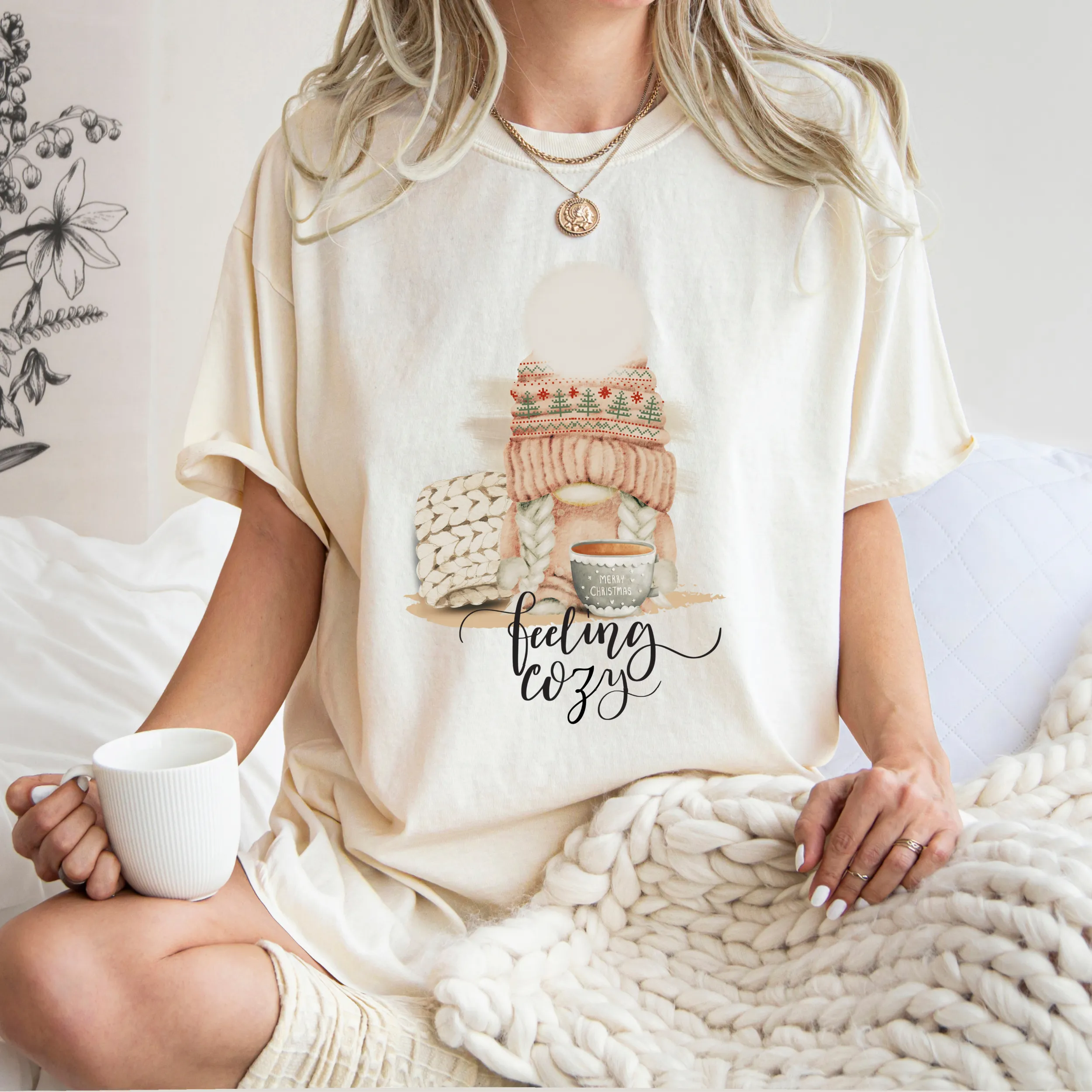 Feeling Cozy Comfort Colors® Winter or Christmas T-Shirt, Women's Cozy T-Shirt, Winter Cozy Sleep Shirt, Snow Day Shirt