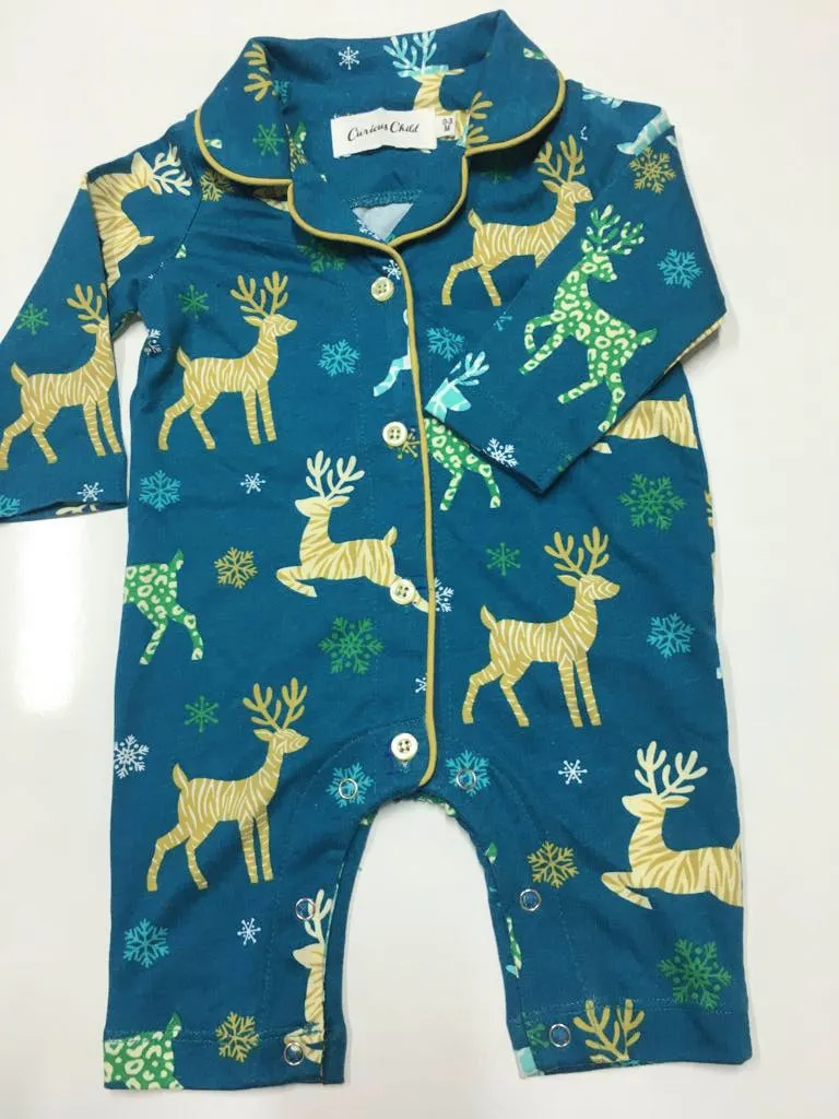 FESTIVE ANIMAL PRINT REINDEERS BABY SLEEPSUIT PYJAMAS