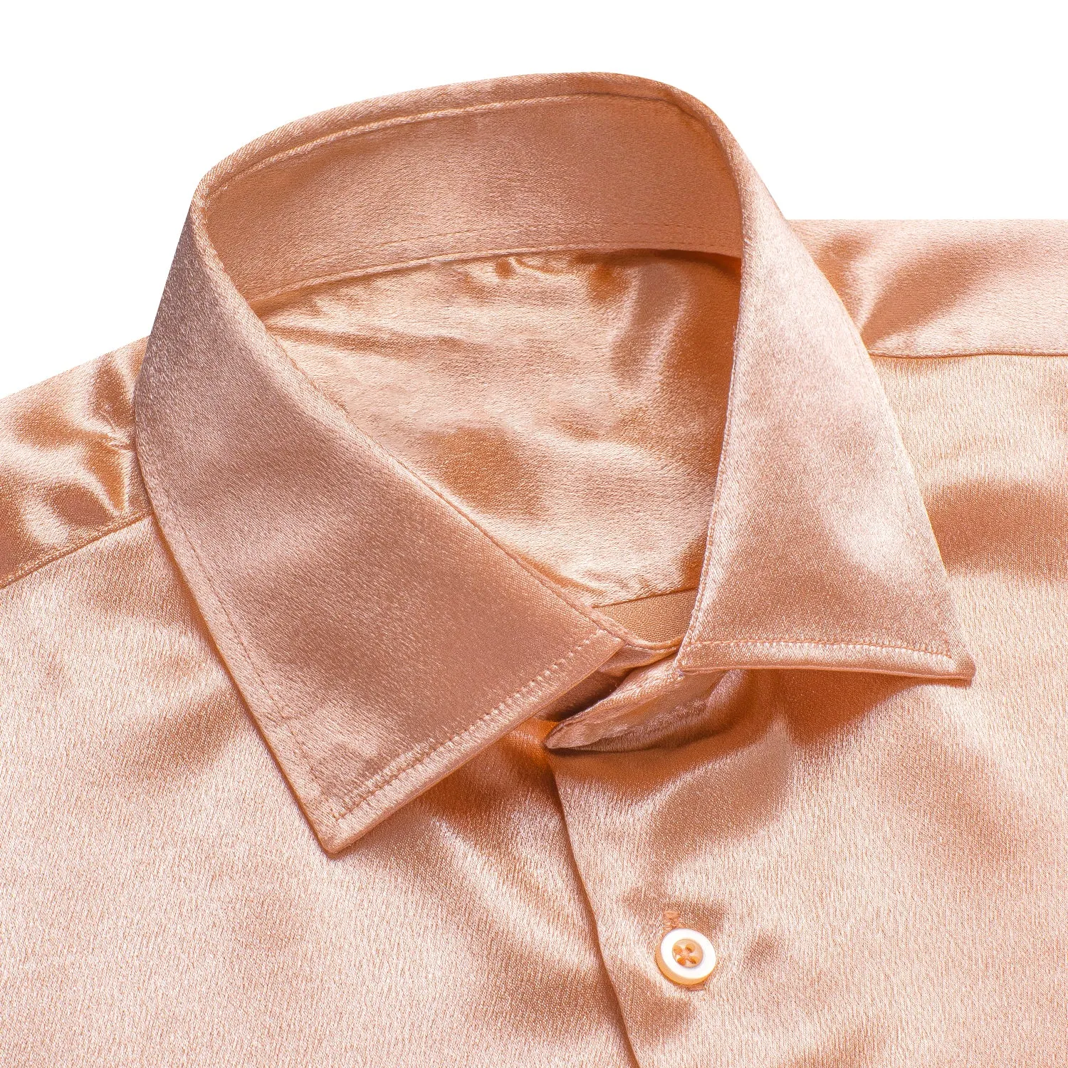 Flesh Pink Solid Silk Men's Long Sleeve Shirt