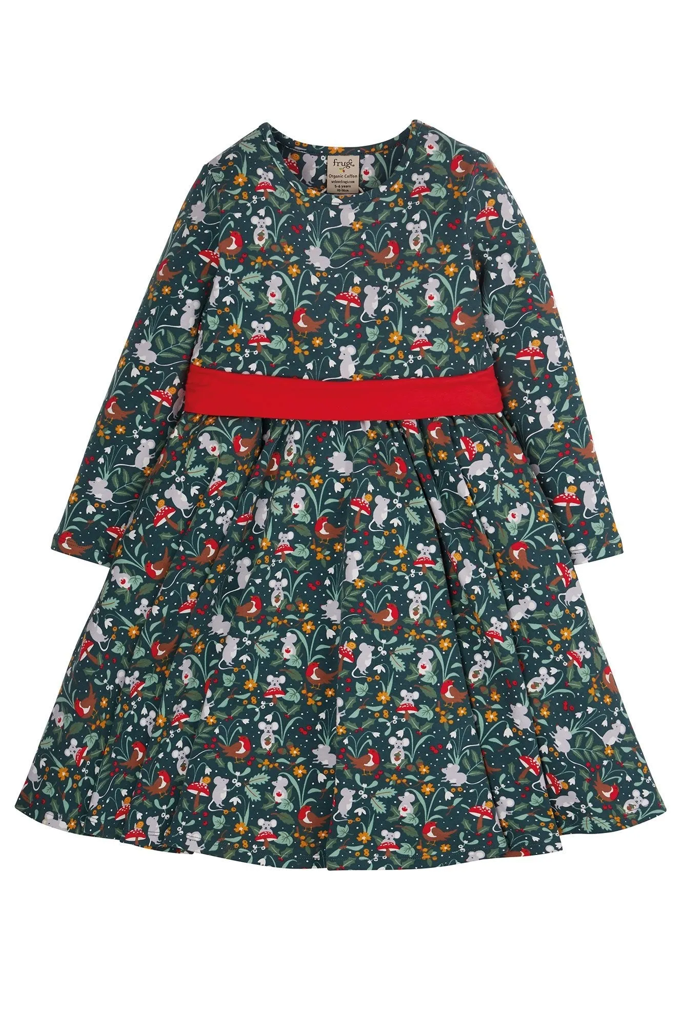 Frugi Party Skater Dress Fir Tree Festive Friends