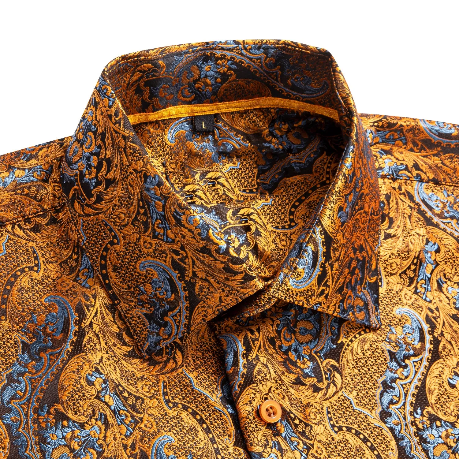 Golden with Blue Paisley Silk Men's Short Sleeve Shirt