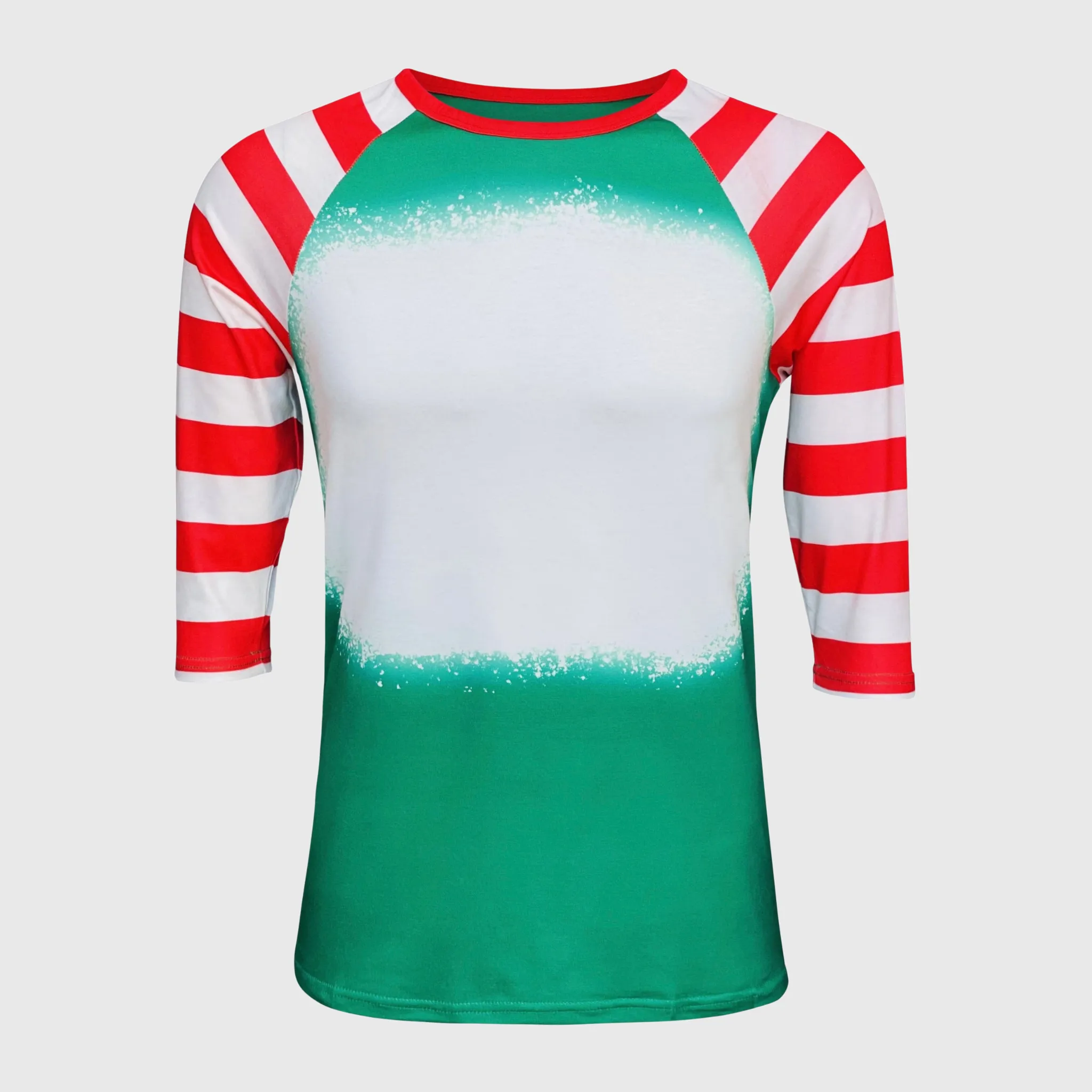 Green Red Candy Cane Raglan Blank Faux Bleached Top