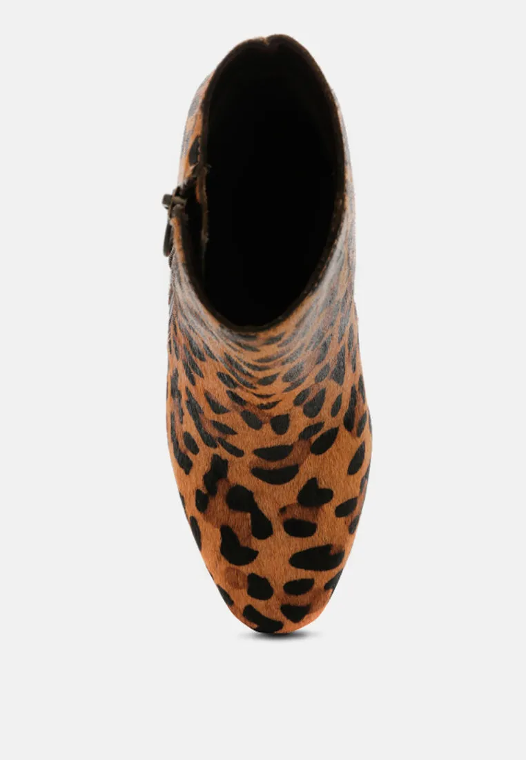 HELEN Leopard Print Block Heel Leather Boots