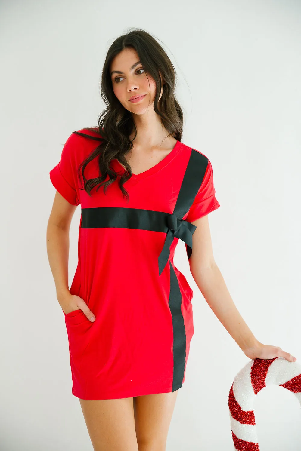 HOLIDAY SEASON RED T-SHIRT DRESS