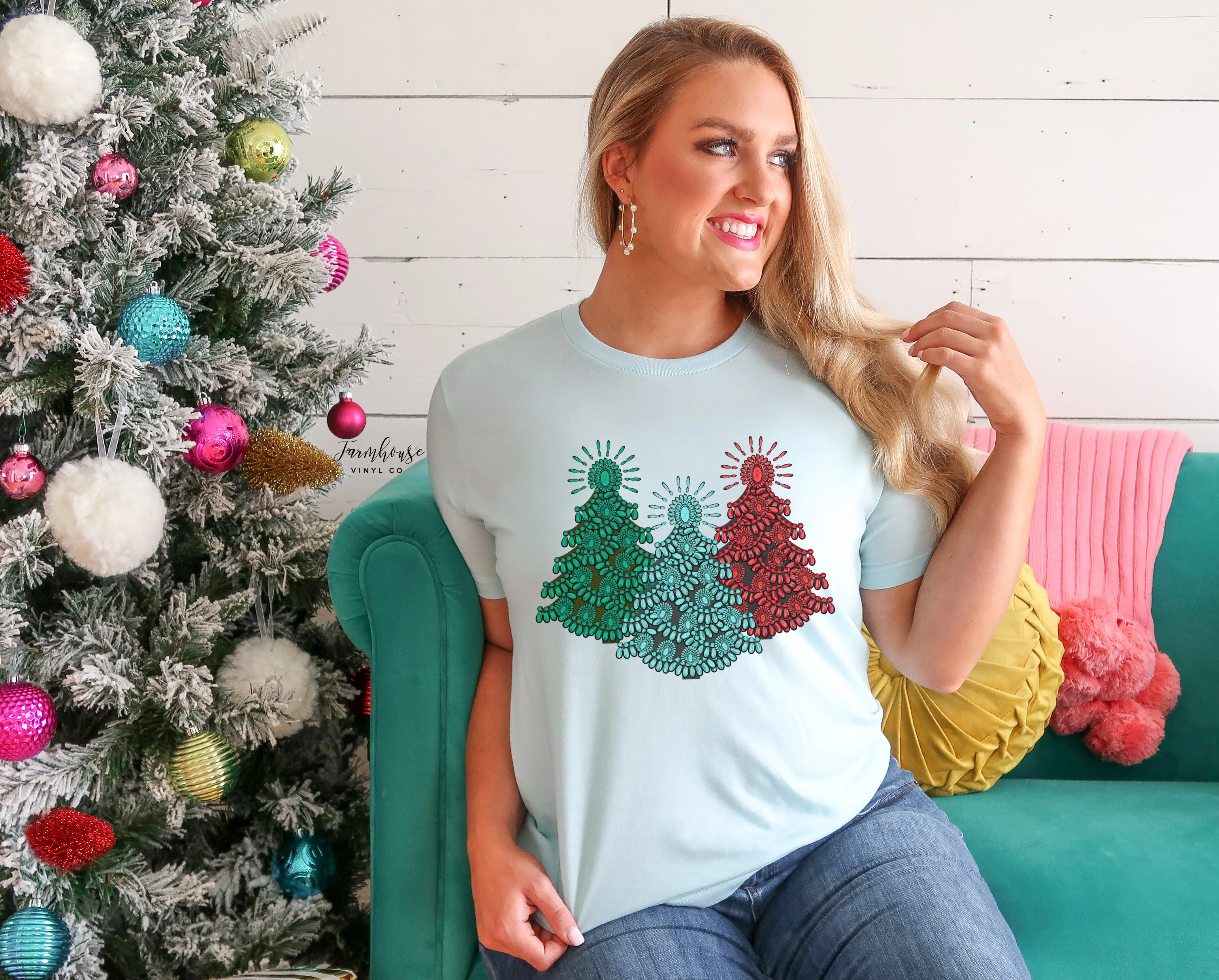 Jeweled Turquoise Christmas Tree Shirt