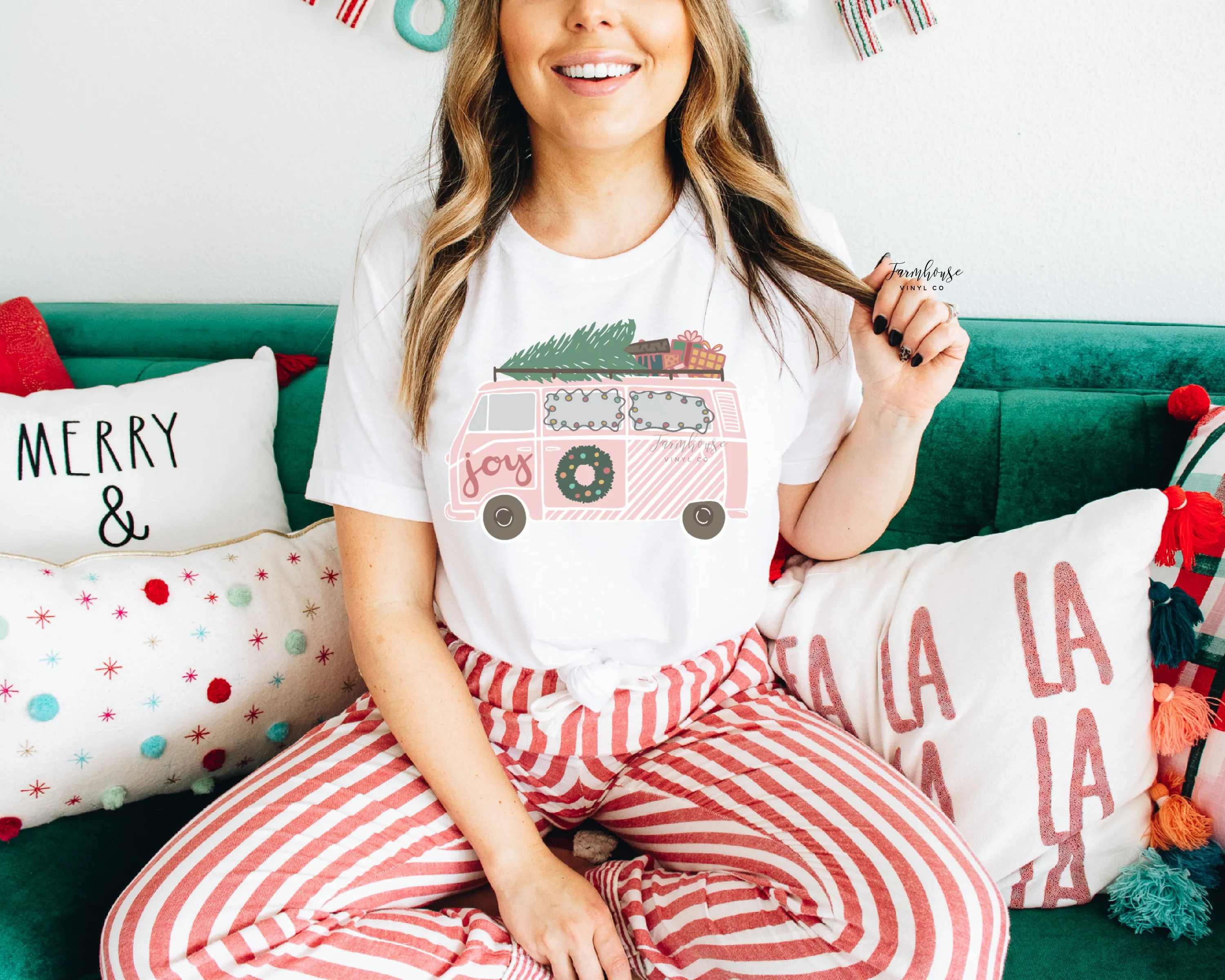 Joy Pink Christmas Tree Van Shirt