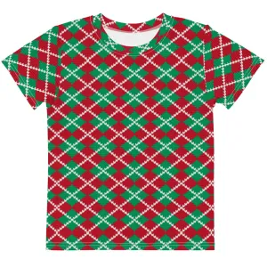 Knit Argyle Christmas Pattern Kids crew neck t-shirt