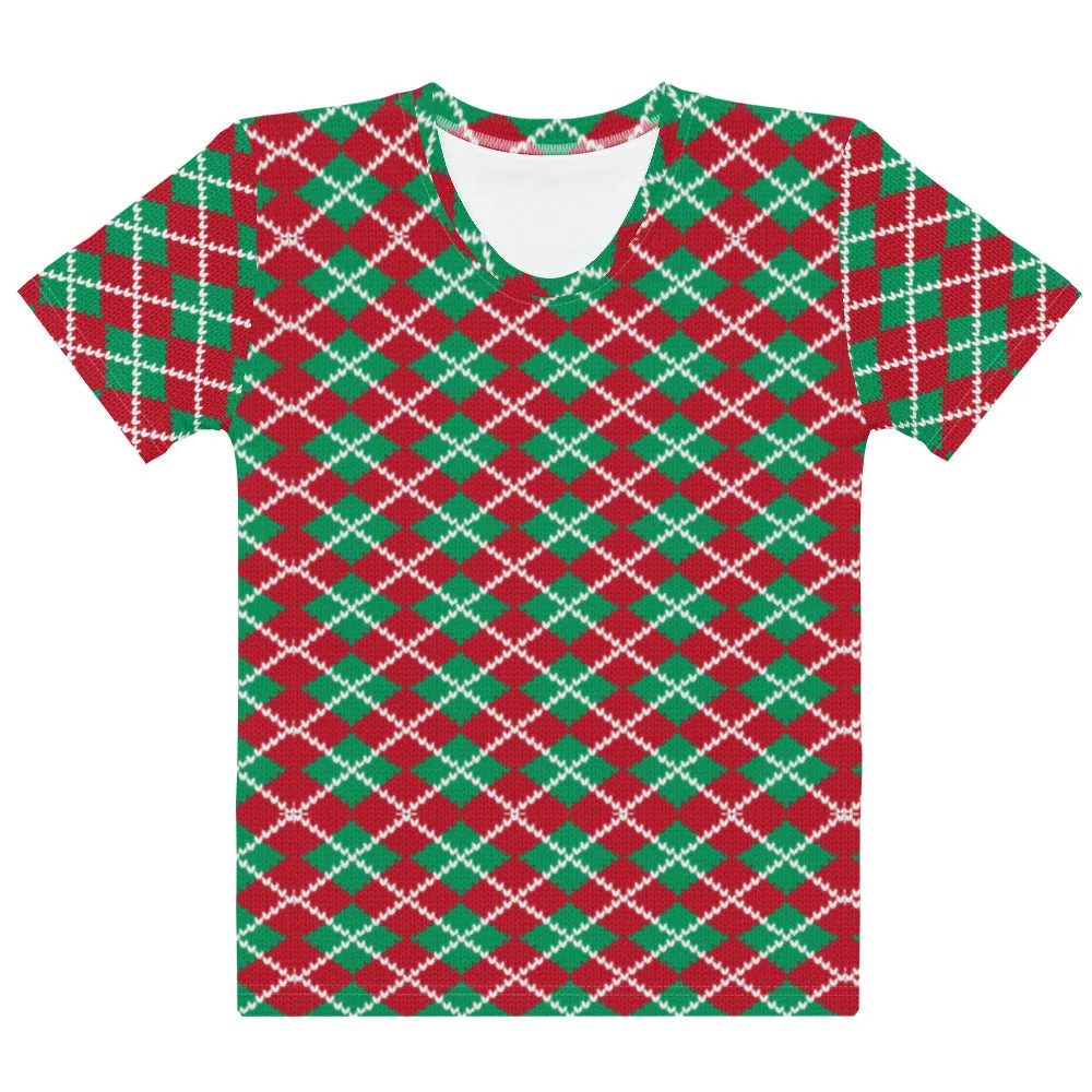 Knit Argyle Christmas Pattern Women's T-shirt