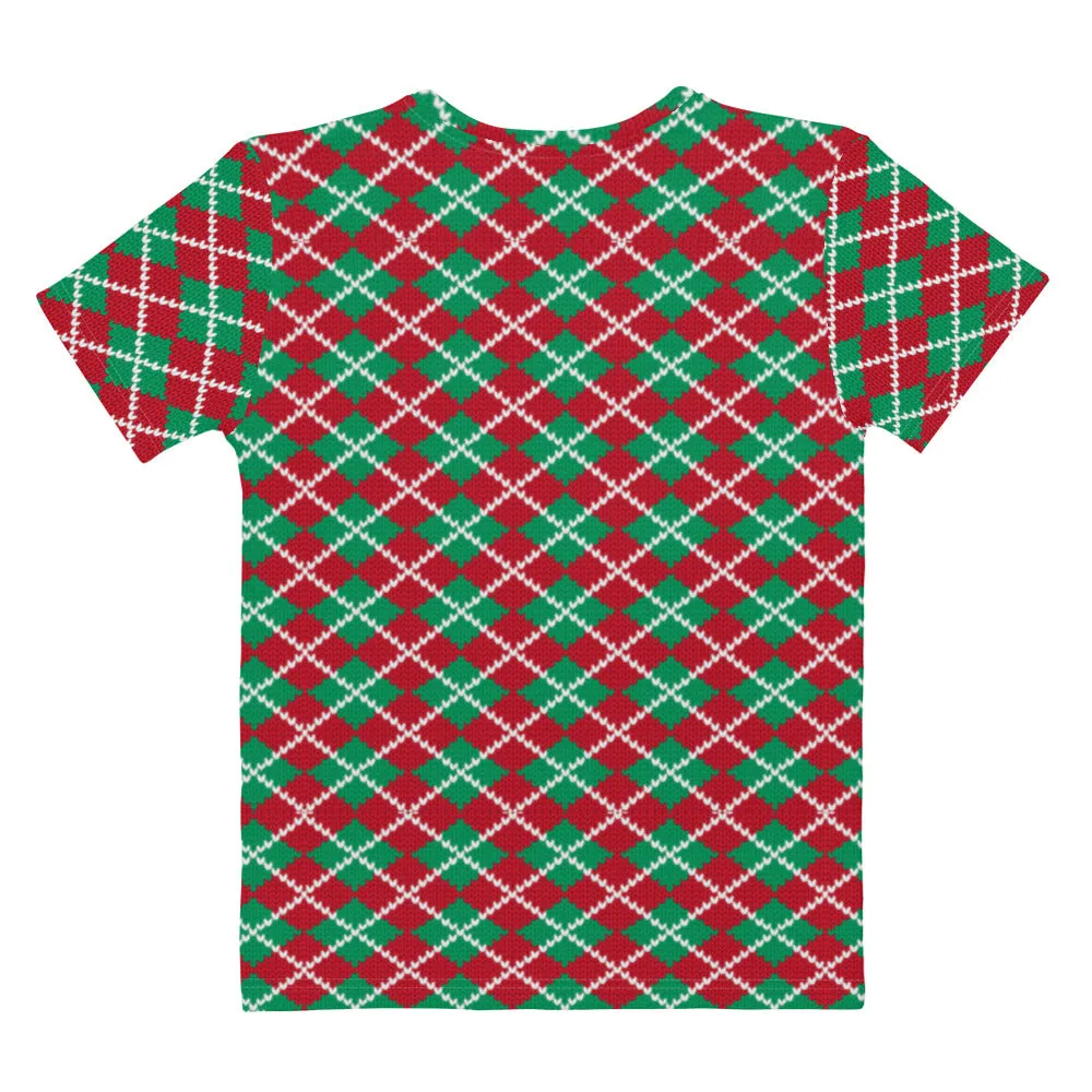 Knit Argyle Christmas Pattern Women's T-shirt