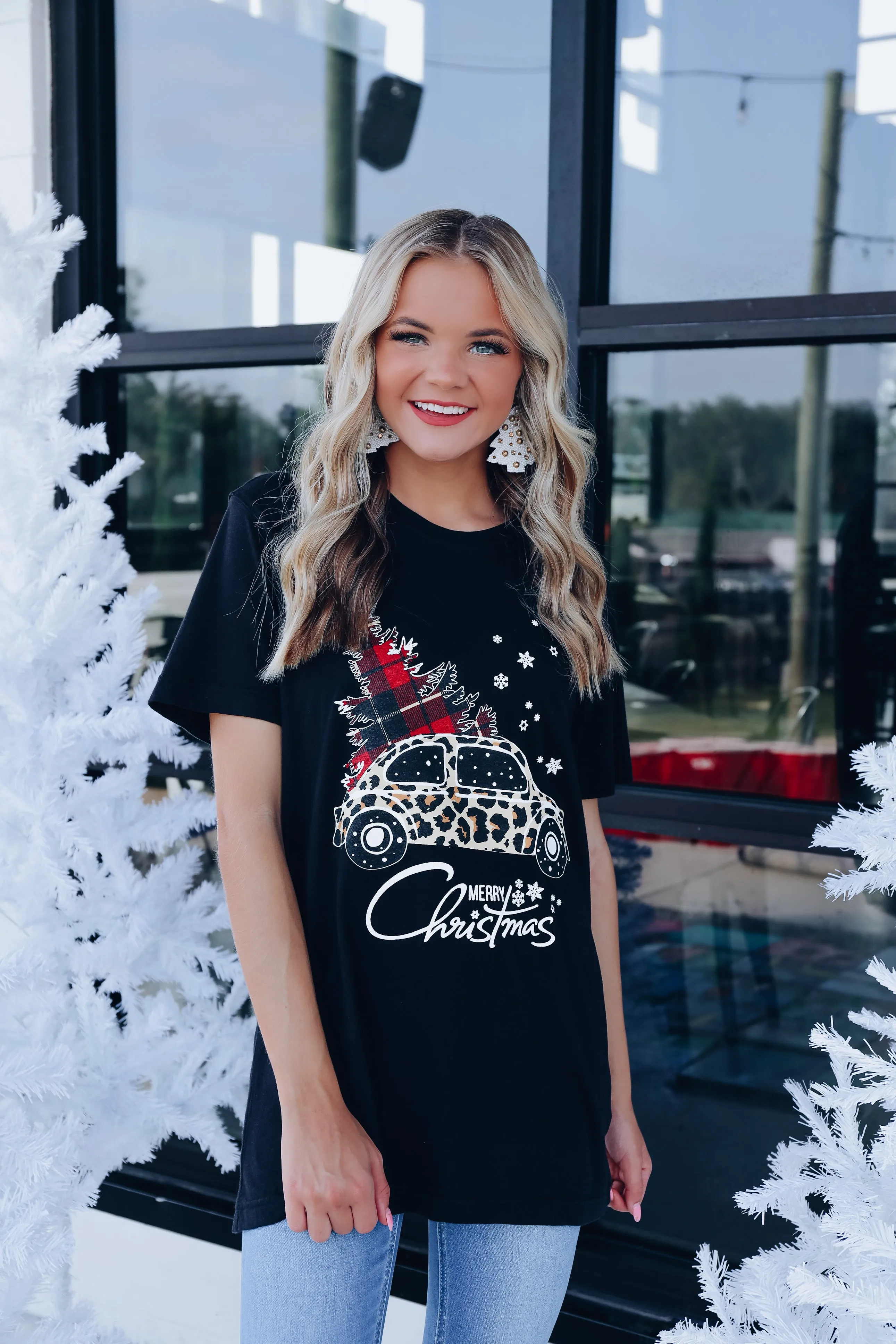 Leopard Luv Bug Christmas Graphic Tee - Black