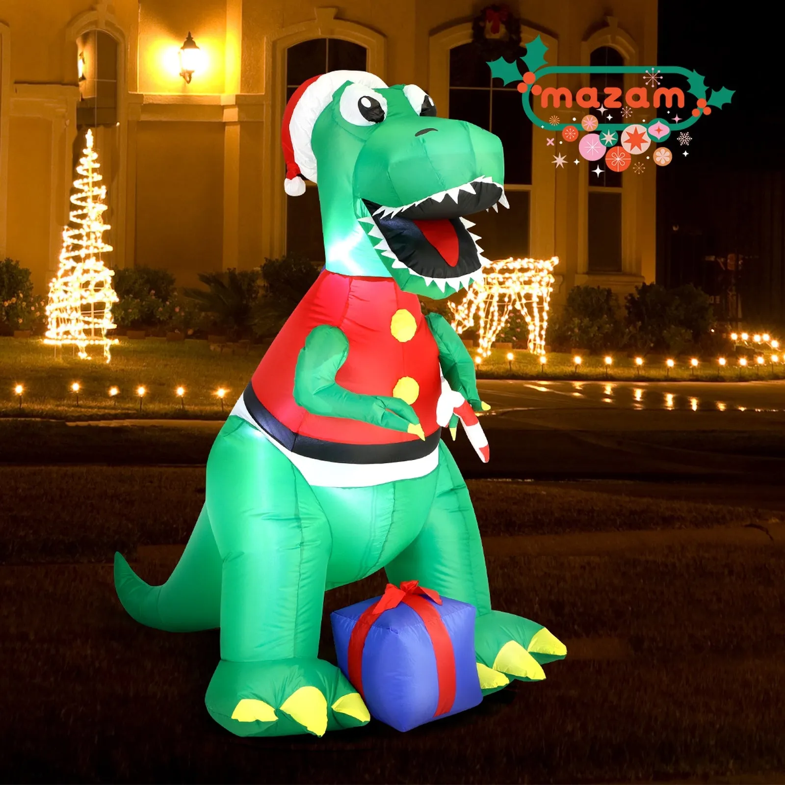 Mazam Christmas Inflatable Dinosaur 1.8M Xmas LED Lights Outdoor Decoration