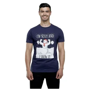 Mens Christmas T-Shirt Navy I'm Sexy Snowman Xmas Tee