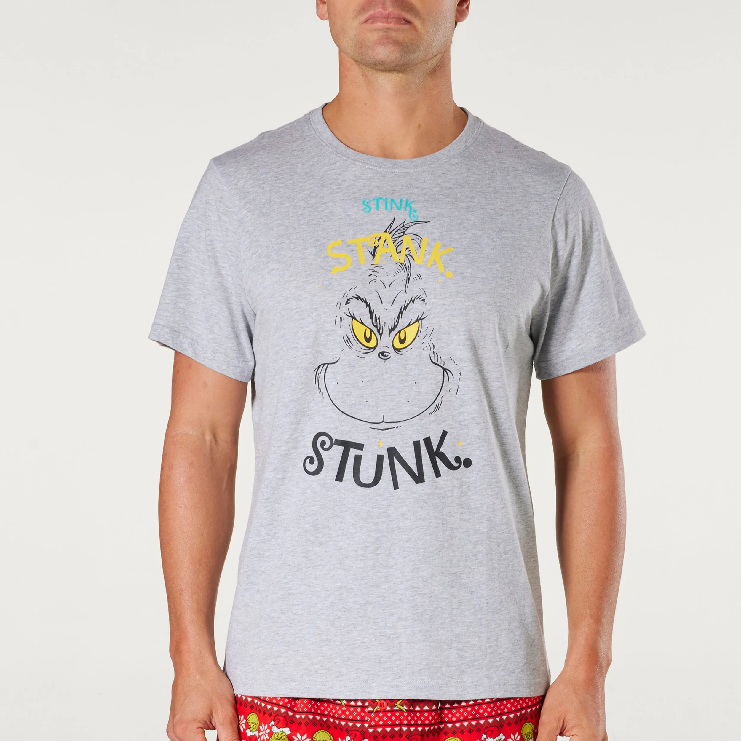 Men's Christmas The Grinch Stink Stank Stunk Cotton Sleep Tee - Grey Marle