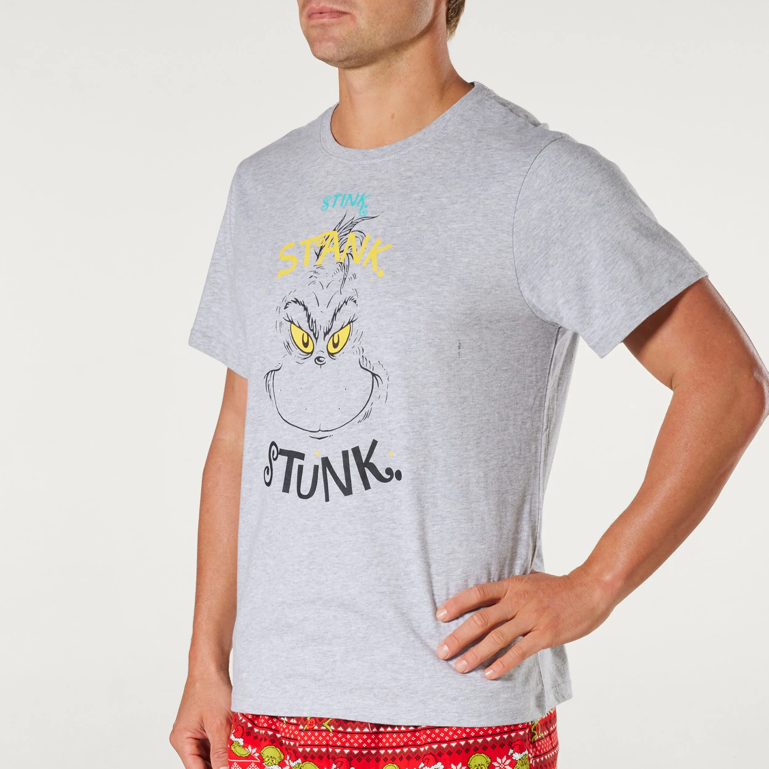 Men's Christmas The Grinch Stink Stank Stunk Cotton Sleep Tee - Grey Marle