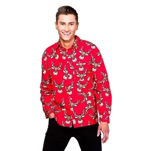 Mens Novelty Christmas Long Sleeve Shirt Reindeer Xmas