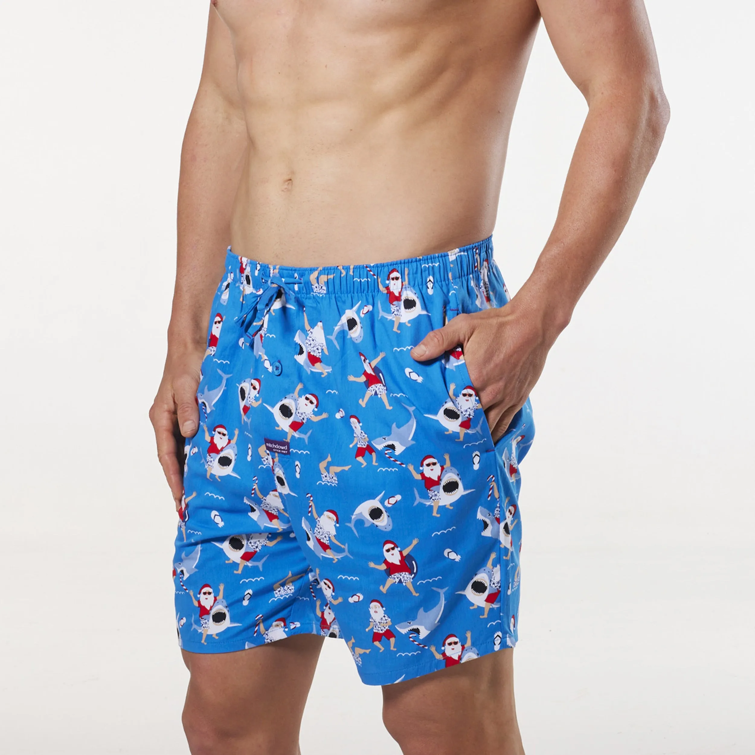 Men's Surfs Up Santa Cotton Sleep Short - Blue