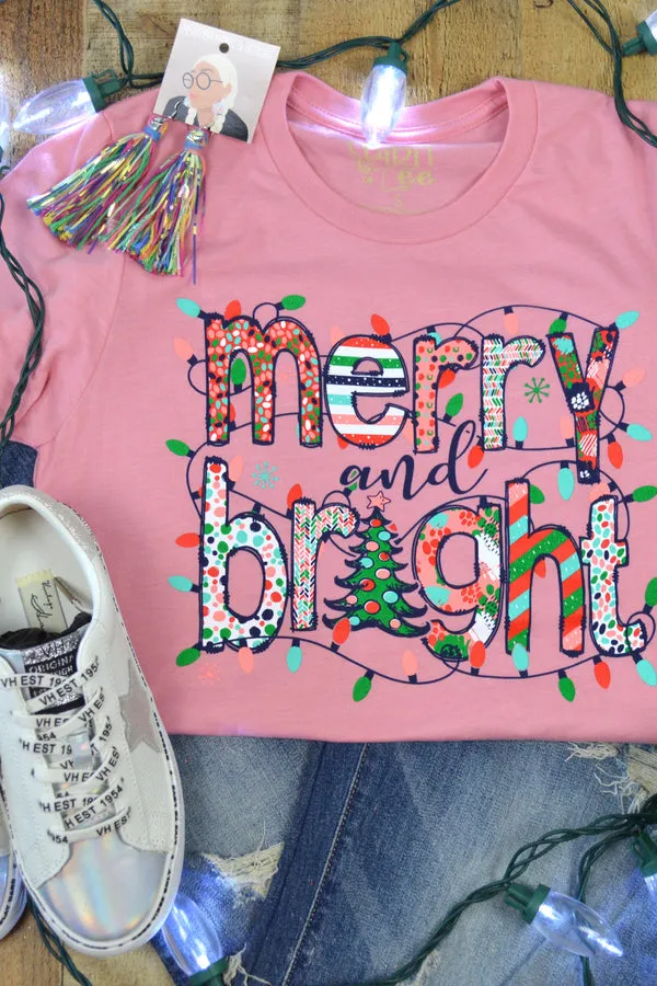 Merry and Bright with Patterns Christmas T-Shirt