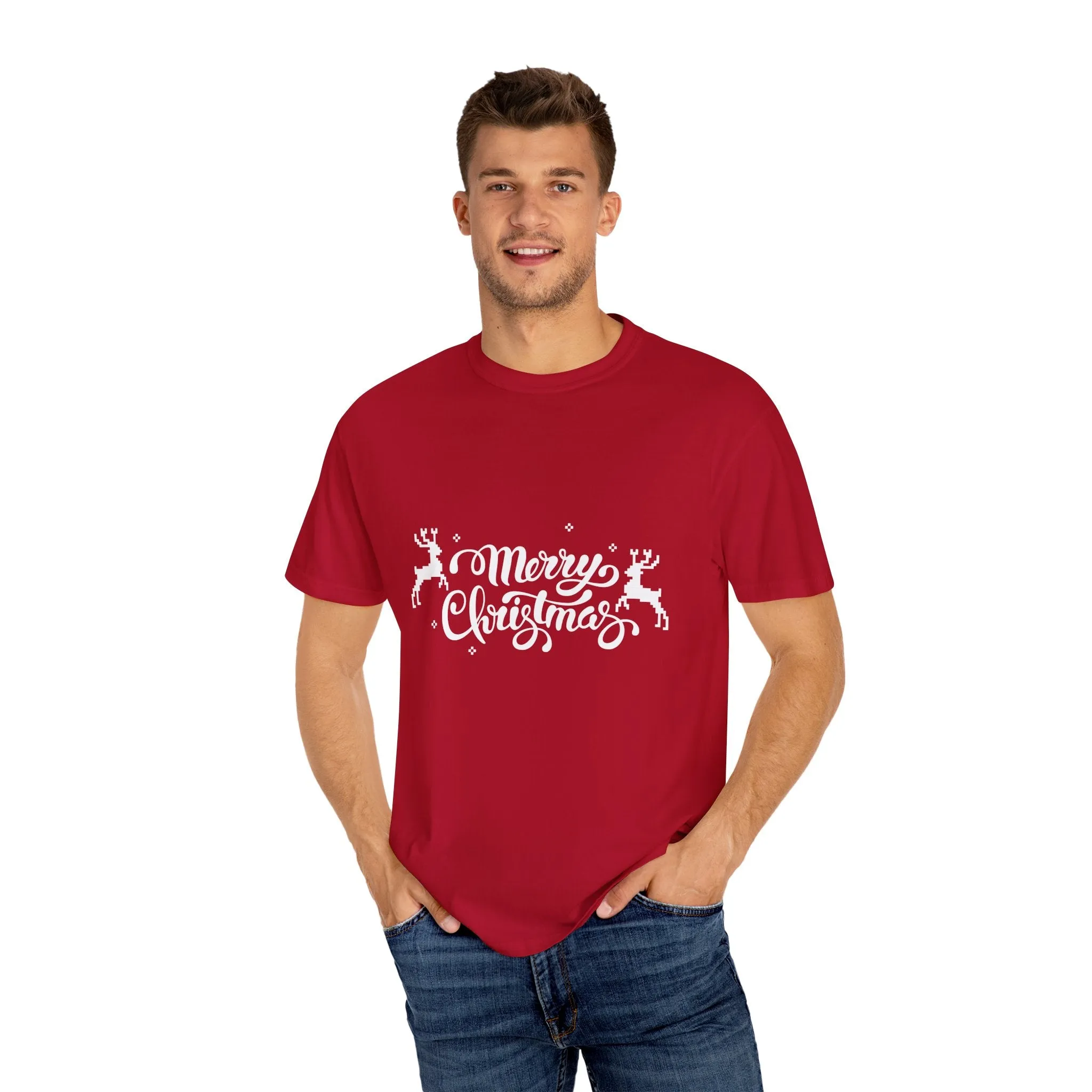 Merry Christmas Reindeer Unisex T-shirt with exclusive Italian Design print | Red White | Giada Valenti | Christmas T-shirt | Christmas gift