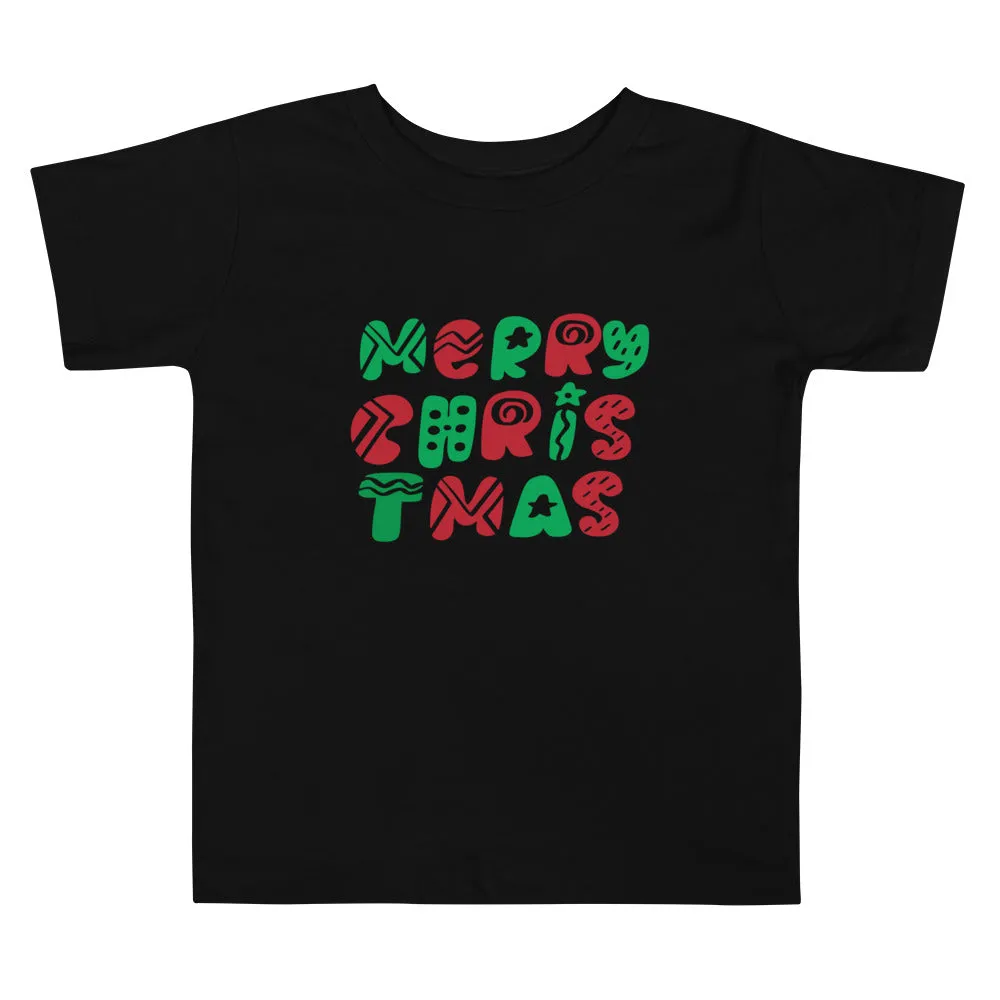 Merry Christmas Typography Toddler Short Sleeve Tee