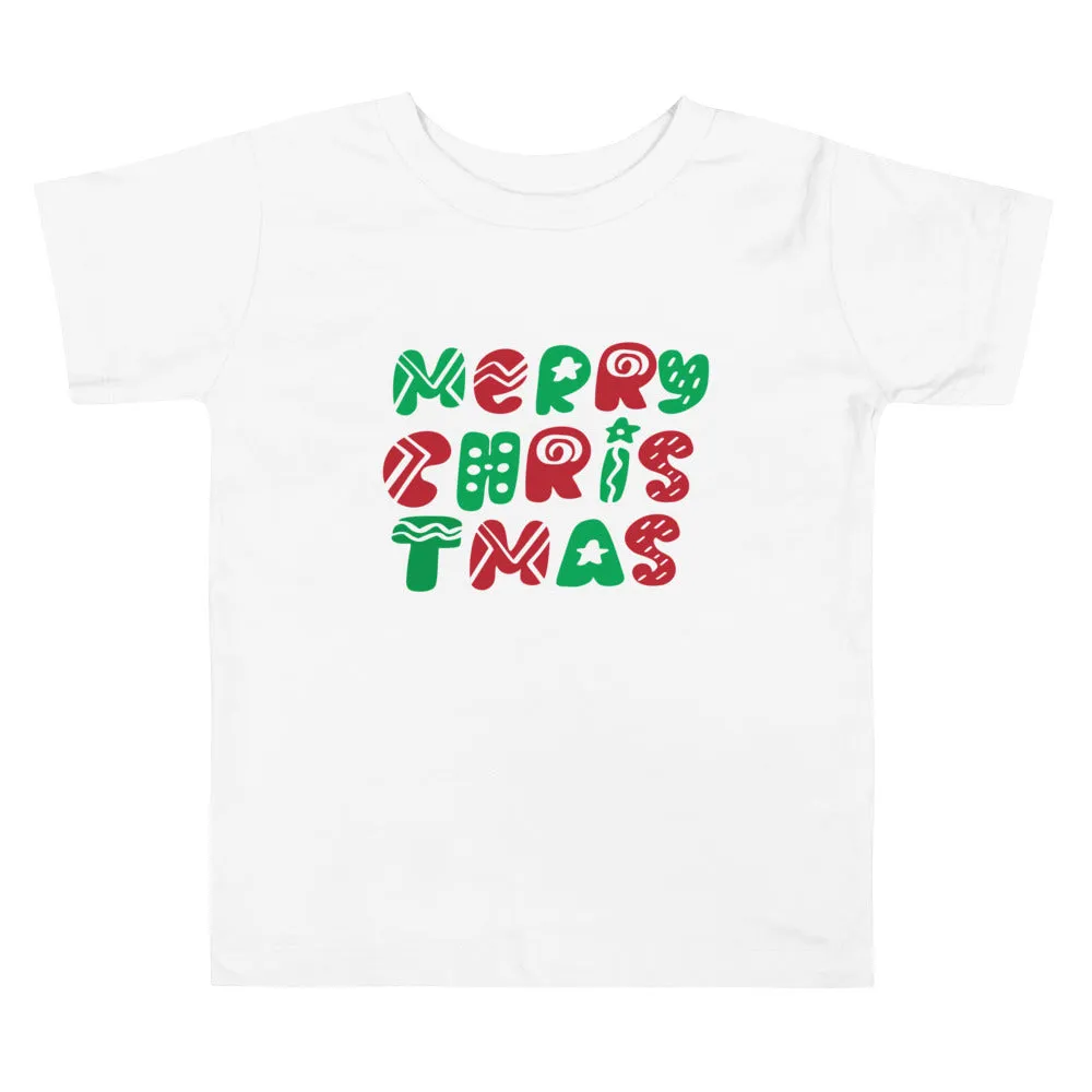 Merry Christmas Typography Toddler Short Sleeve Tee