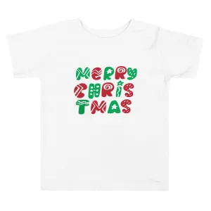 Merry Christmas Typography Toddler Short Sleeve Tee