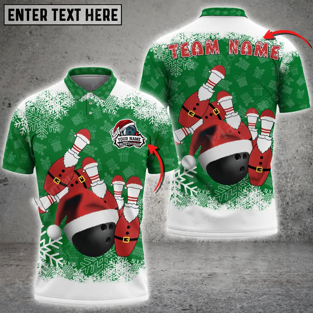 Merry Xmas Bowling And Pins Multicolor Option Customized Name 3D Polo Shirt, Gift for Bowling Lovers