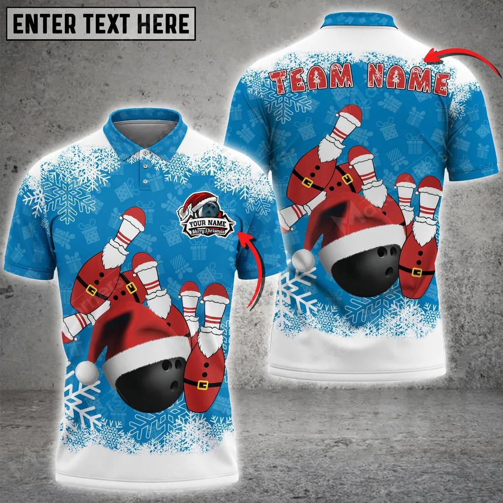 Merry Xmas Bowling And Pins Multicolor Option Customized Name 3D Polo Shirt, Gift for Bowling Lovers