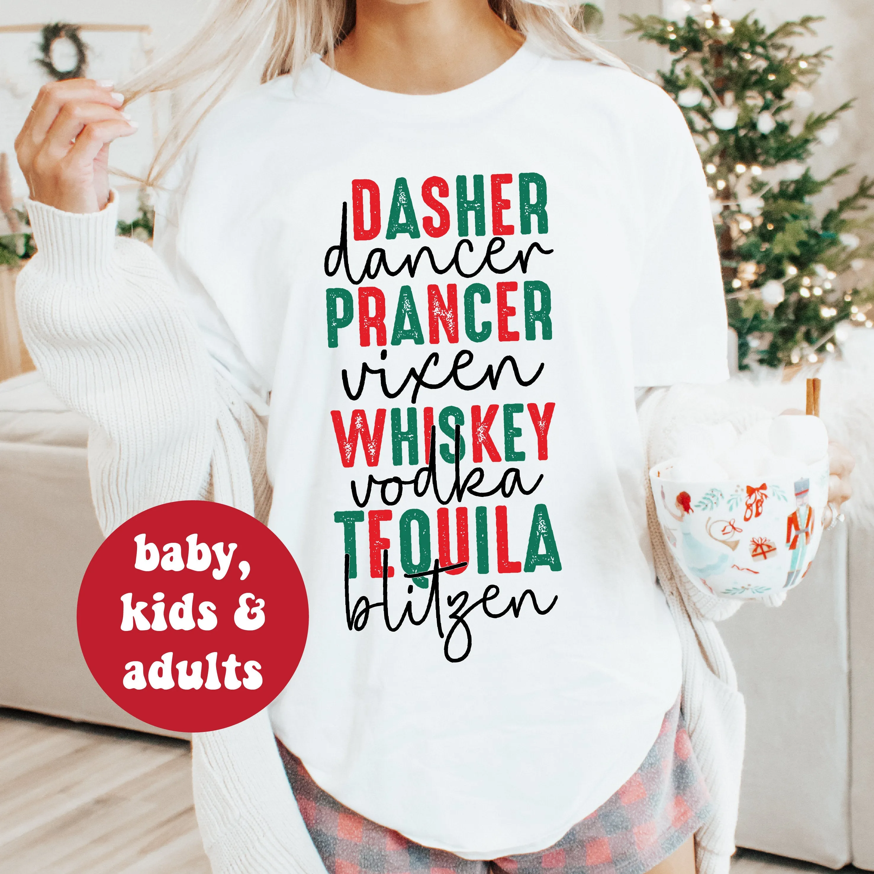 *MORE COLOURS AVAILABLE* Drinking Reindeer- Dasher Dancer Prancer Whiskey Tequila Blitzen