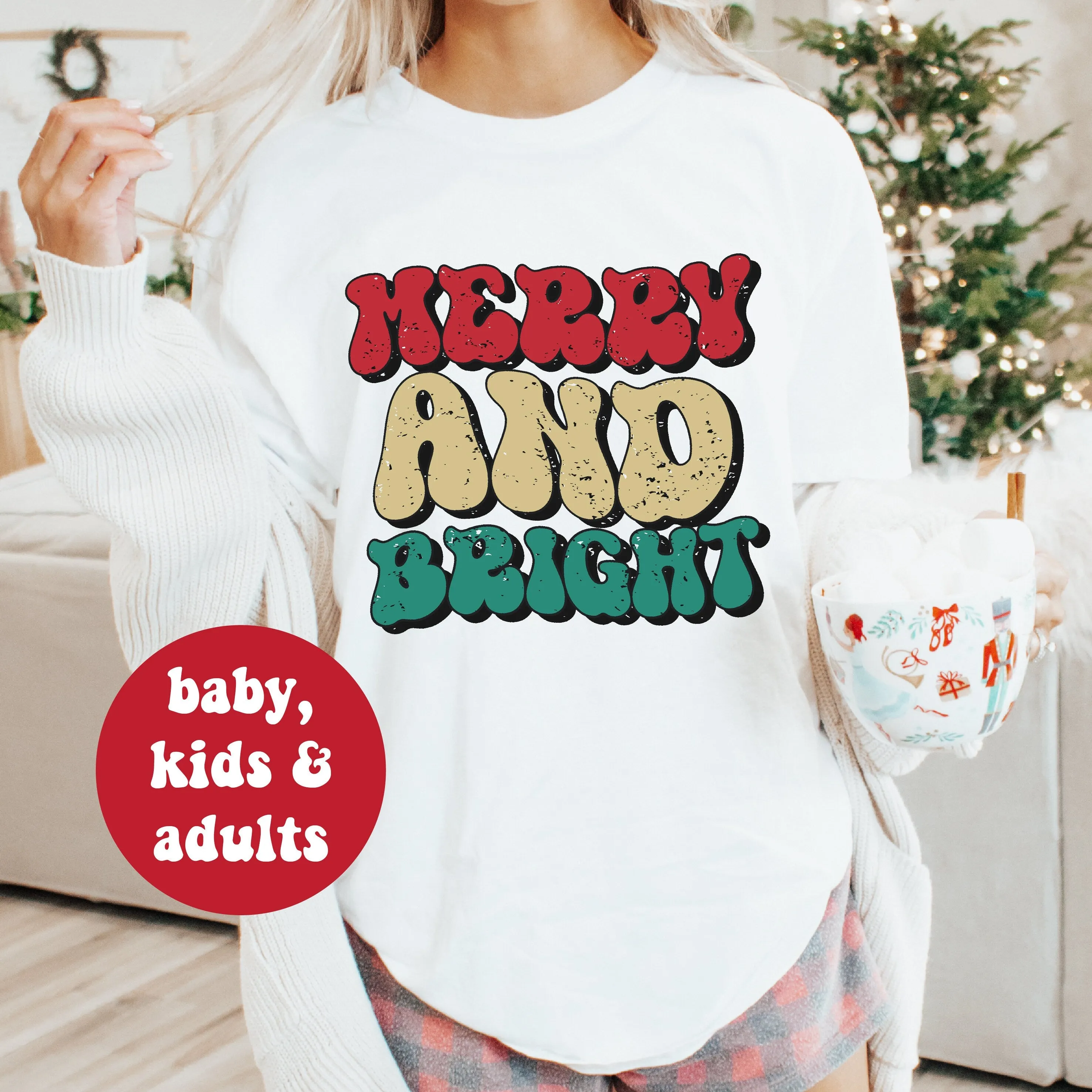 *MORE COLOURS AVAILABLE*Merry & Bright Christmas tee