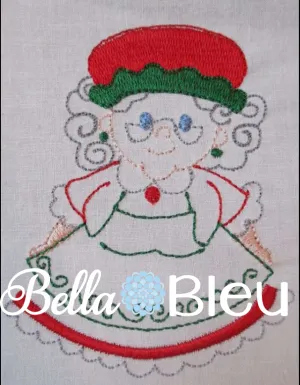 Mrs Santa Claus Christmas Redwork Colorwork Machine Embroidery Design