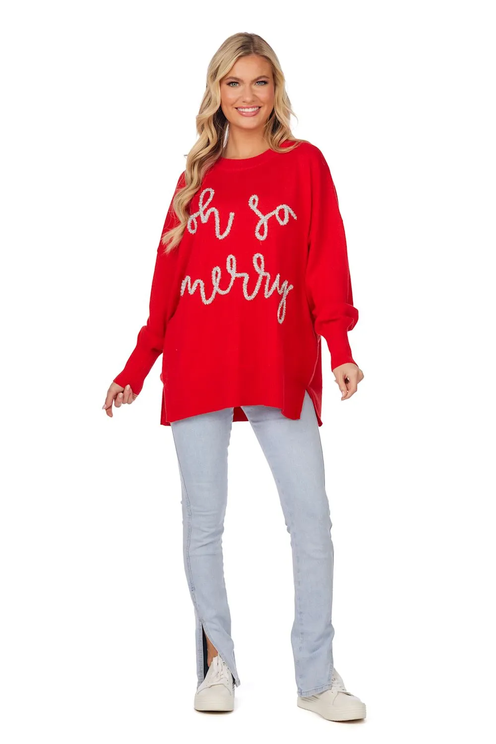 'Oh So Merry' Red Sparkle Sweatshirt by Mud Pie