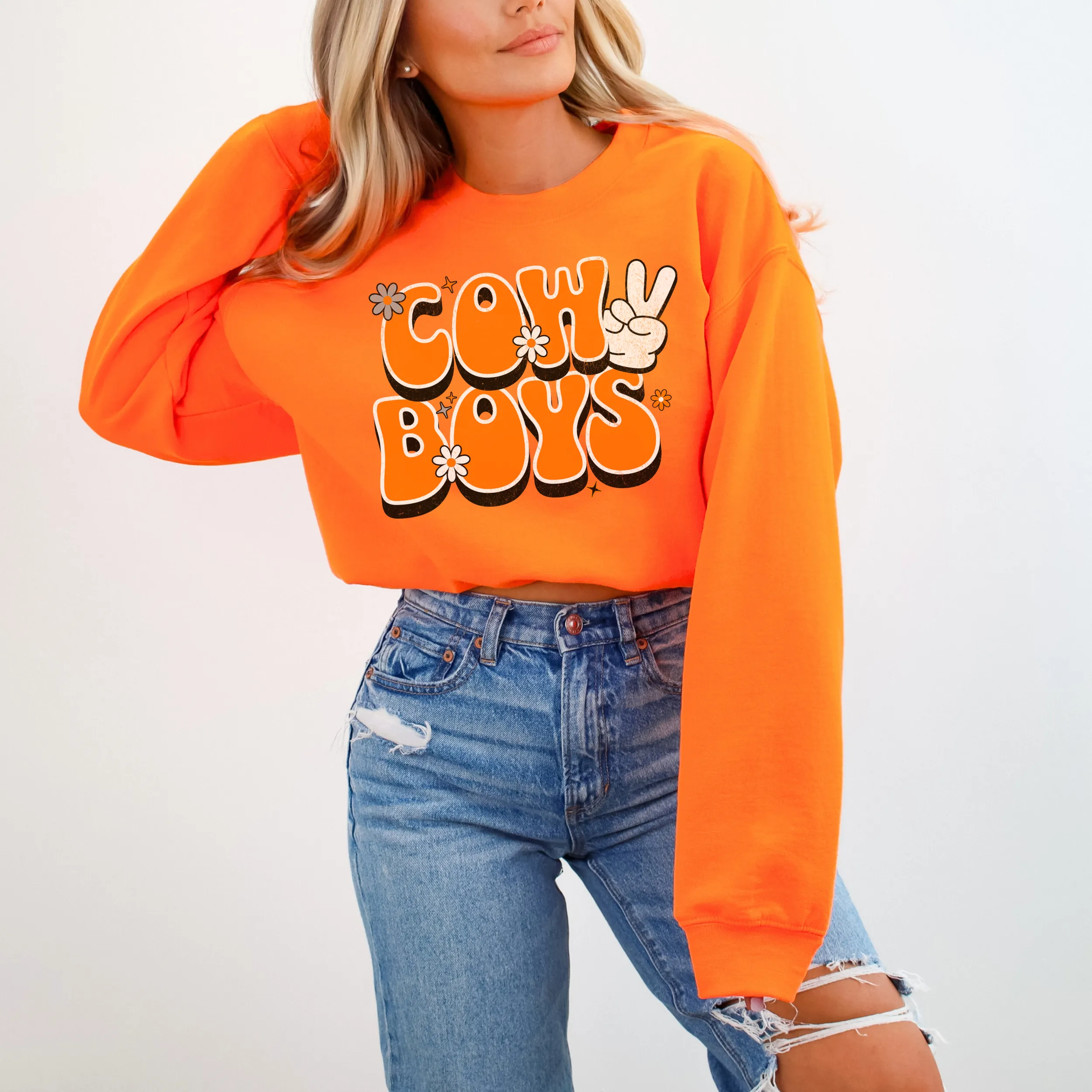 Oklahoma "Peace, Love, Cowboys" Sweatshirt | Cowboys Unisex Heavy Blend™ Crewneck Apparel | Boone Pickens Game Day Sweater