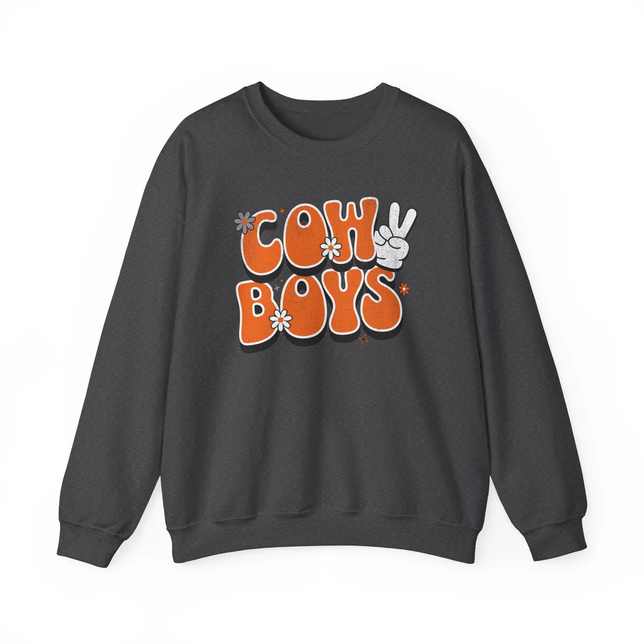 Oklahoma "Peace, Love, Cowboys" Sweatshirt | Cowboys Unisex Heavy Blend™ Crewneck Apparel | Boone Pickens Game Day Sweater