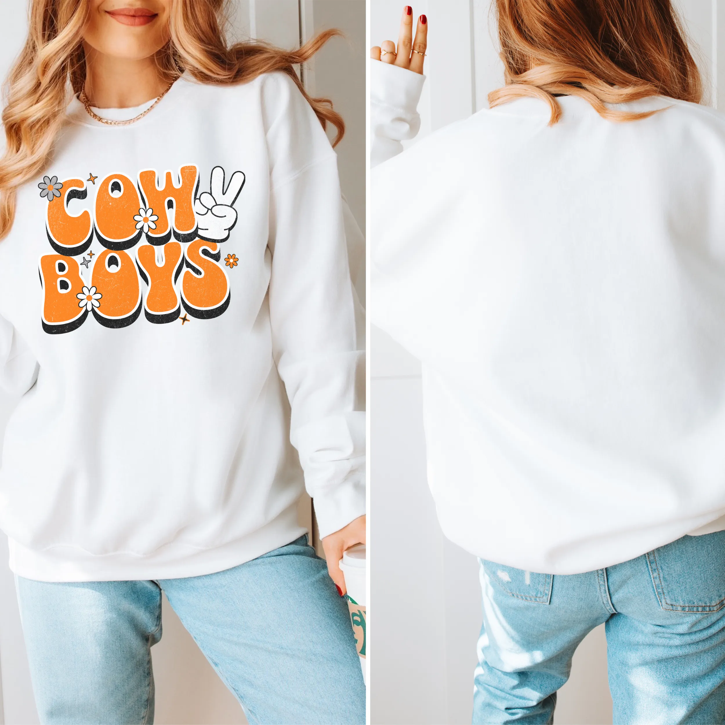 Oklahoma "Peace, Love, Cowboys" Sweatshirt | Cowboys Unisex Heavy Blend™ Crewneck Apparel | Boone Pickens Game Day Sweater