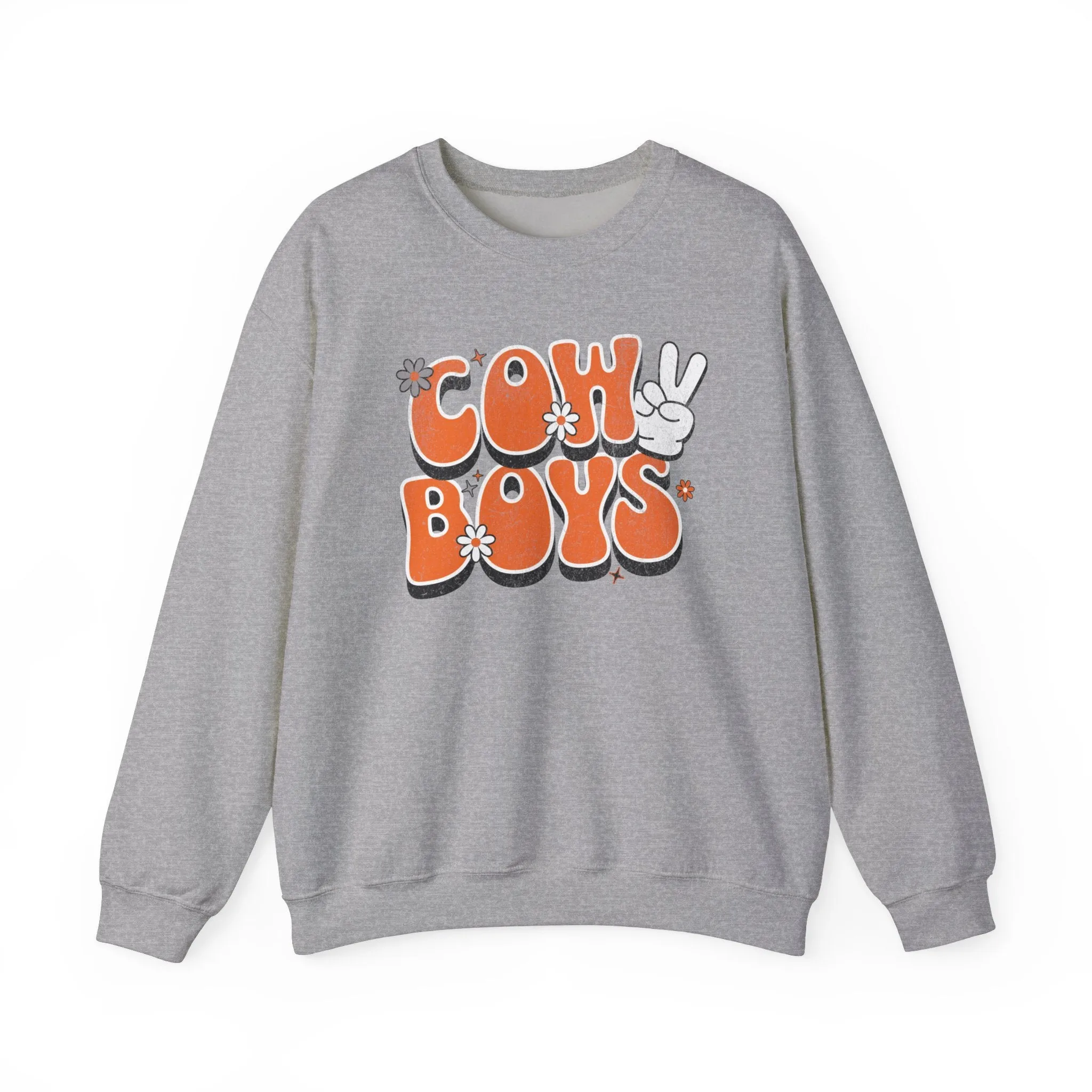 Oklahoma "Peace, Love, Cowboys" Sweatshirt | Cowboys Unisex Heavy Blend™ Crewneck Apparel | Boone Pickens Game Day Sweater