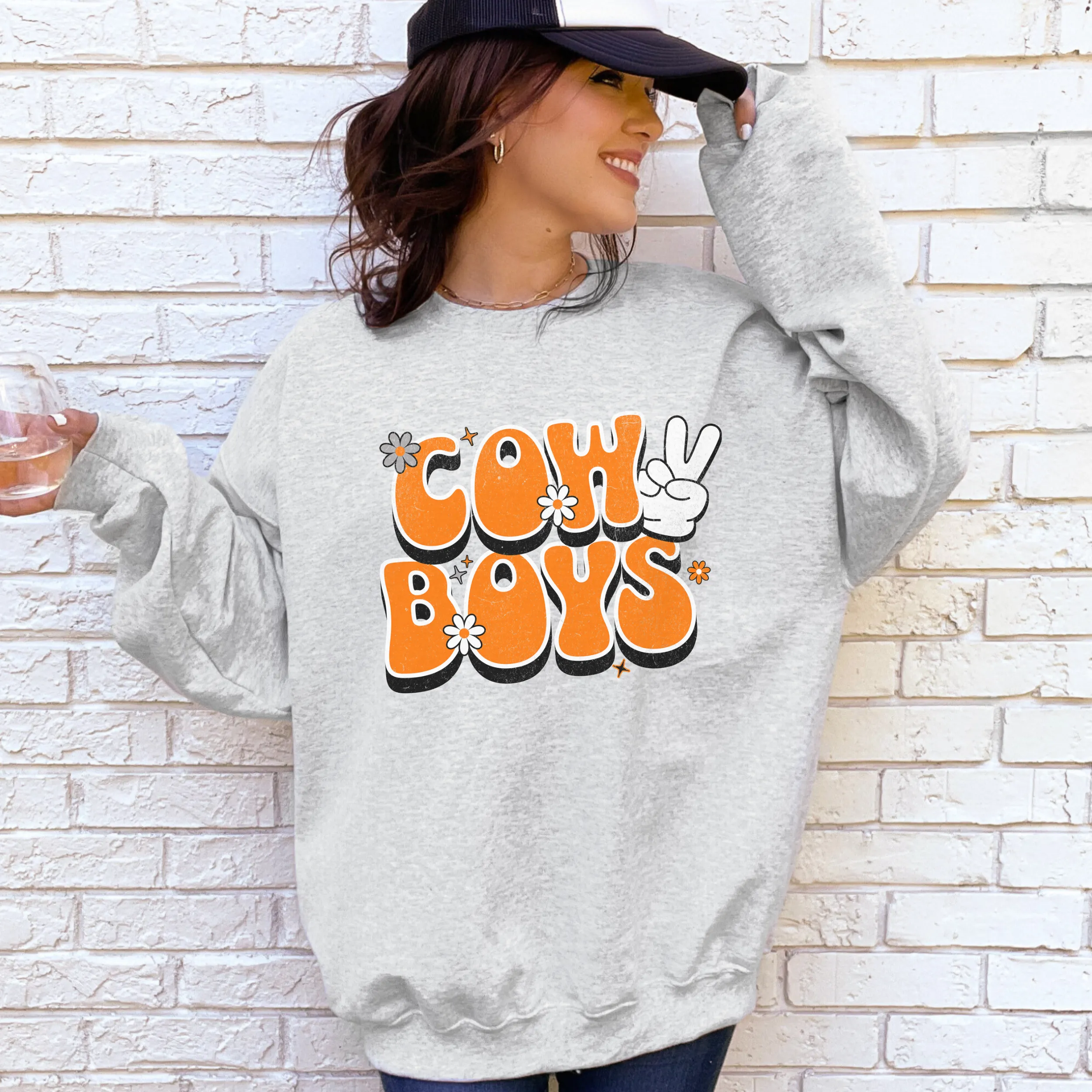 Oklahoma "Peace, Love, Cowboys" Sweatshirt | Cowboys Unisex Heavy Blend™ Crewneck Apparel | Boone Pickens Game Day Sweater