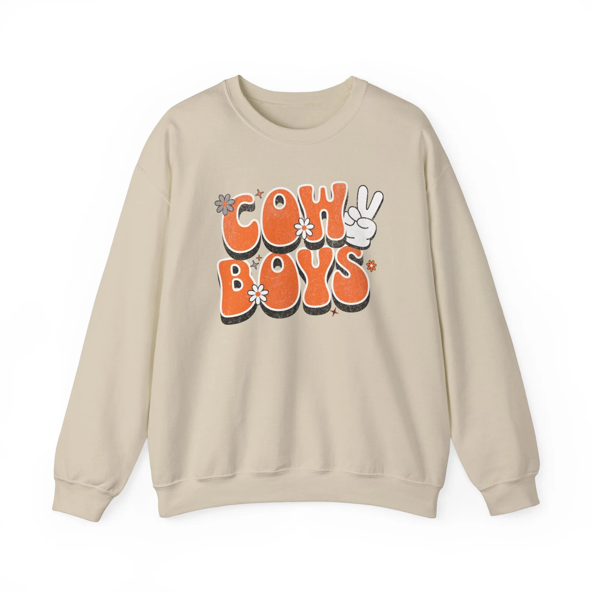 Oklahoma "Peace, Love, Cowboys" Sweatshirt | Cowboys Unisex Heavy Blend™ Crewneck Apparel | Boone Pickens Game Day Sweater