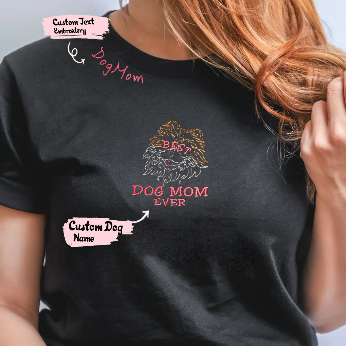 Personalized Best Pomeranian Dog Mom Ever Embroidered Collar Shirt, Custom Shirt with Dog Name,  Best Gifts For Pomeranian Lovers