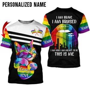 Personalized LGBT 3D With Name, Cat Love Is Love, Gift For Lesbian Gay Shirt