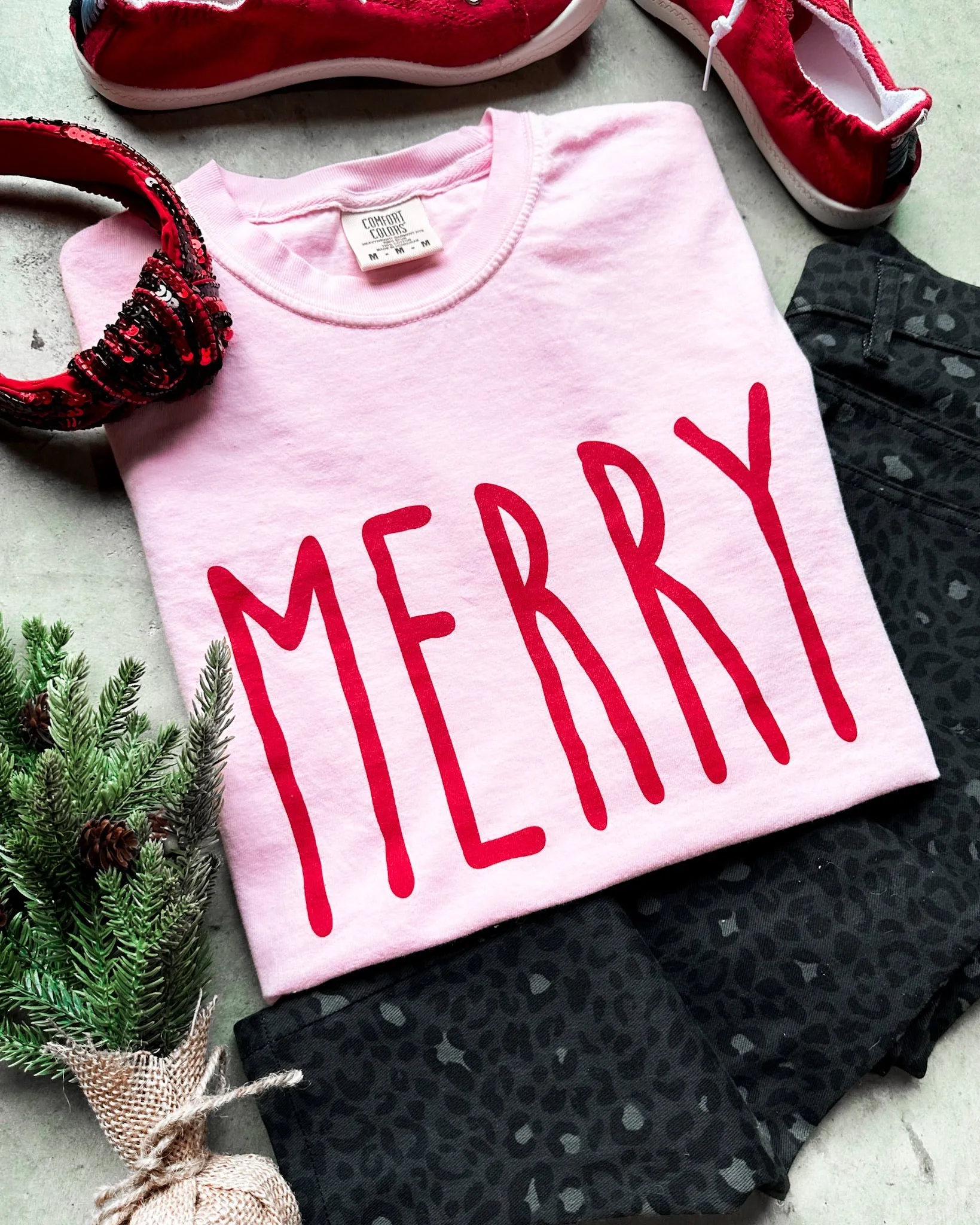 Pink & Red MERRY Tee