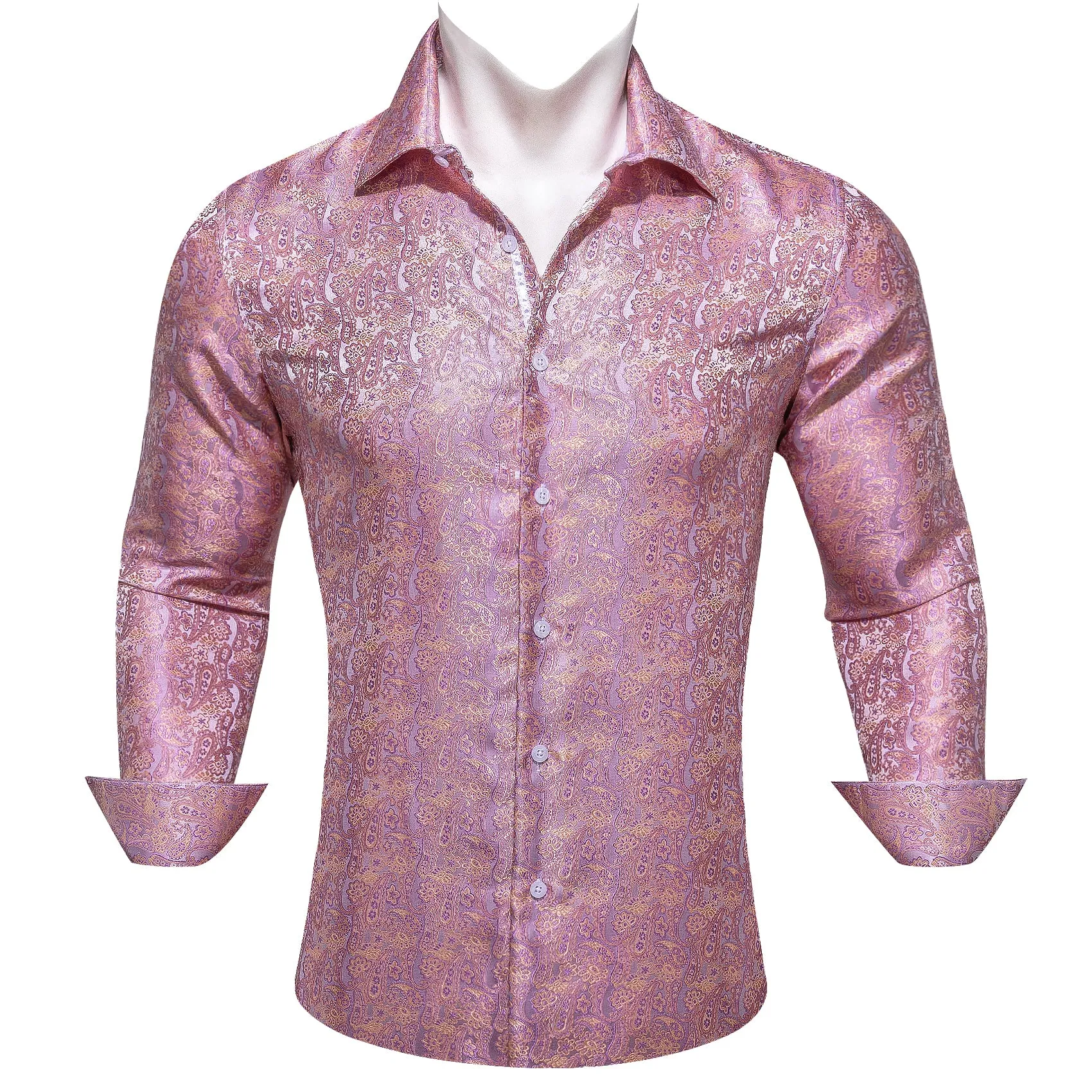 Pink Purple Paisley Men's Long Sleeve Casual Shirt